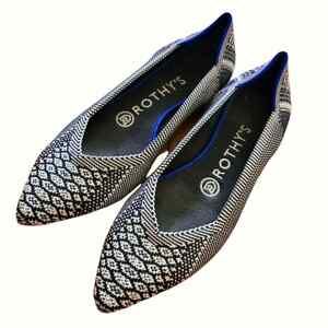 Rothys Black White Python Pointed Flat Ballet Shoes Pointy Retired Size 6